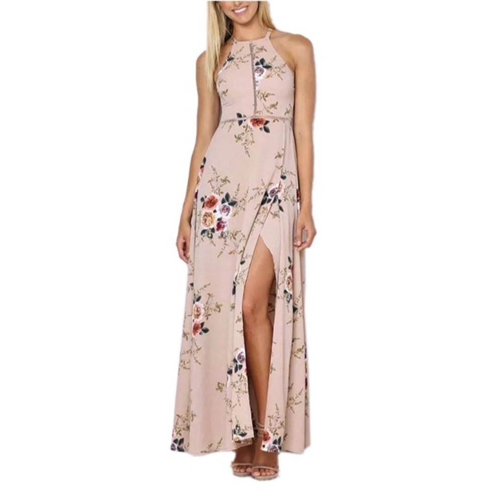 Tan Floral Maxi Dress